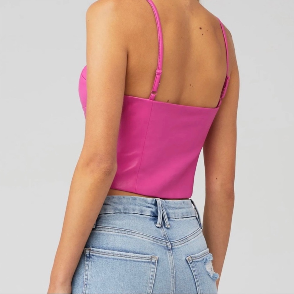 NWOT Wayf Anthropologie Barbiecore Pink Faux Leather Crop Top / L - Picture 5 of 17